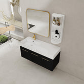 48 Inch Wall-Mounted Bathroom Vanity with Sink and Storage Rack, Thick Edged Resin Left Basin, KD-Package