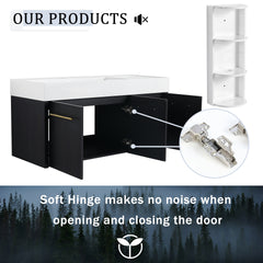 48 Inch Wall-Mounted Bathroom Vanity with Sink and Storage Rack, Thick Edged Resin Left Basin, KD-Package