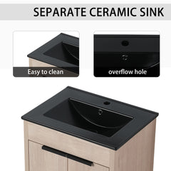 60 Inch Freestanding Bathroom Vanity with Black Ceramic Sink and Storage Cabinets, Soft Closing Door, 02424*2+0312 Combination Cabinet, KD-Package