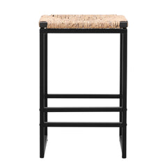 Set of 2 Water Hyacinth Woven Bar Stools for Kitchen Counter Water Hyacinth Grass Backless Barstools with Footrest (Water Hyacinth Backless)