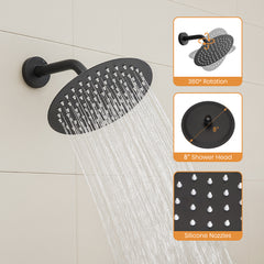 Faucet Modern Matte Black Shower Faucet, Tub and Shower Trim Kit with Single-Spray Touch-Clean Black Shower Round Head, Matte Black (Valve Not Included)