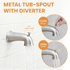 Faucet Modern Brushed Nickel Shower Faucet, Tub and Shower Trim Kit with Single-Spray Touch-Clean Brushed Nickel Round Shower Head, Brushed Nickel (Valve Not Included)
