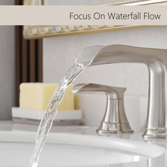 Bathroom Faucets for Sink 3 Hole Brushed Nickel 8 inch Widespread Bathroom Sink Faucet with Pop Up Drain Double Lever Handle Faucet Bathroom Vanity Faucet Basin Mixer Tap Faucet with Hose
