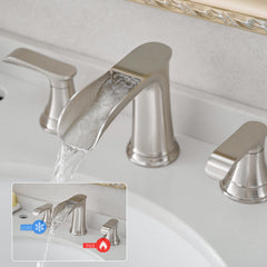 Bathroom Faucets for Sink 3 Hole Brushed Nickel 8 inch Widespread Bathroom Sink Faucet with Pop Up Drain Double Lever Handle Faucet Bathroom Vanity Faucet Basin Mixer Tap Faucet with Hose