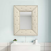WHITE Rectangle Decorative Wall Hanging Mirror,Rivet Decoration,PU Covered MDF Framed Mirror for Bedroom Living Room Vanity Entryway Wall Decor,21x26inch