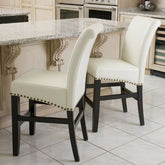 Contemporary leather counter stools,Ivory dining chairs with nail-head decoration (Set of 2),25 inches upholstered dining chairs suitable for Kitchen/Bedroom/Dining Room.