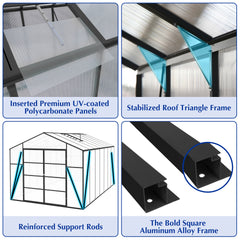 Newly Design Windproof Aluminum Greenhouse 10x14 FT Polycarbonate Greenhouse Aluminum Heavy Duty Walk-in Greenhouses for Outdoor Backyard in All Season