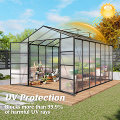Newly Design Windproof Aluminum Greenhouse 10x14 FT Polycarbonate Greenhouse Aluminum Heavy Duty Walk-in Greenhouses for Outdoor Backyard in All Season