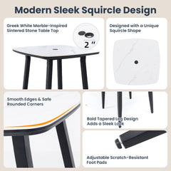 Modern 35.4'' Rounded Square Outdoor Bar Table, Greek White Marble-Inspired Sintered StoneTop, Umbrella Hole, Rust-Free Aluminum Frame, Ember Black, Weatherproof Bistro Table for Garden, Poolside