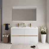 60" Freestanding Bathroom Vanity with Sink, Bathroom Storage Vanity Cabinet with Stone Resin Countertop and Soft Close Drawers Fully Assembled, Glossy White 24V14-60DGW-W1920P385556