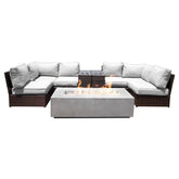 9-Piece Modular Wicker Seating Group with Ultra-Soft Cushions & Concrete Fire Pit