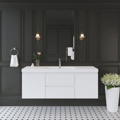60" Floating Bathroom Vanity with Sink, Modern Wall-Mounted Bathroom Storage Vanity Cabinet with Solid Surface Top Basin and Soft Close Drawers, Glossy White GF-24V11-60SGW-W1573P152688