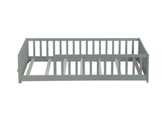 Twin size Floor Platform Bed with Built-in Book Rack,Grey(Old Sku:W504P143306)