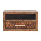 Solid Wood Arno Wall-Mounted Nightstand in Golden Teak,Brown,1-Shelf,1-Drawer