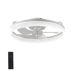 19" White Feather Bedroom Fan light with Remote Control, Dimmable, 7 Blades, Reversible DC Motor, with LED Light
