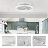 19" White Feather Bedroom Fan light with Remote Control, Dimmable, 7 Blades, Reversible DC Motor, with LED Light