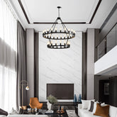 47.24 Inch Matte Black Wagon Wheel Chandelier With 36-Lights (24+12) (No Bulbs)