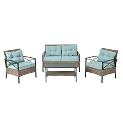 Patio Furniture, Outdoor Furniture, Seasonal PE Wicker Furniture, Four Set Wicker Furniture With Black Metal Table