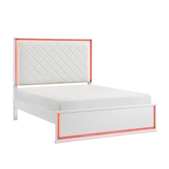 Contemporary Glam White Finish California King Bed Upholstered Headboard LED Light 8-Colors Bedroom Furniture 1pc