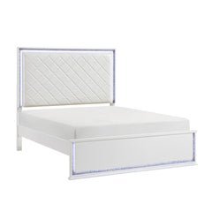 Contemporary Glam White Finish California King Bed Upholstered Headboard LED Light 8-Colors Bedroom Furniture 1pc