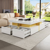 Modern Glossy Square Storage Coffee Table with 4 Drawers, 43.3", White
