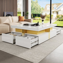 Modern Glossy Square Storage Coffee Table with 4 Drawers, 43.3", White