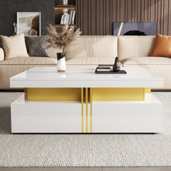 Modern Glossy Square Storage Coffee Table with 4 Drawers, 43.3", White