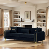 FX-P11-BK (SOFA) 87.4 Inches Modern Sofa Couch for Living Room, 3 Seater Upholstered Sofa with Pillows, Plush Fabric, High Resilience Foam & Pocket Springs, Metal Legs
