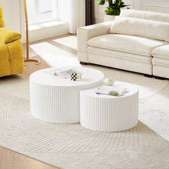 White Nesting table set of 2, Handcraft Relief MDF Coffee Table for Living Room/Office/Leisure Area(Same Sku:W87677000)