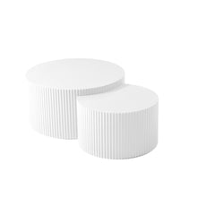 White Nesting table set of 2, Handcraft Relief MDF Coffee Table for Living Room/Office/Leisure Area(Same Sku:W87677000)