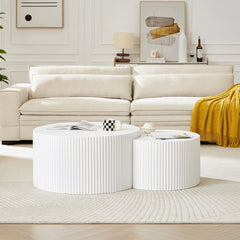 White Nesting table set of 2, Handcraft Relief MDF Coffee Table for Living Room/Office/Leisure Area(Same Sku:W87677000)