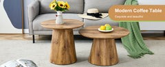 Nested coffee table, medieval-modern style coffee table, featuring wood grain veneer, classic round coffee table and side table set, simple living room, office center table