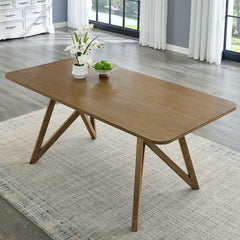 Dafne 7Pc 70" Rectangular Walnut Oak Geometric Cross Base Dining Set