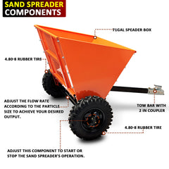 71Gal Sand spreader, Towable Gravel Spreader, ATV and UTV 882 LBS Loading Capacity