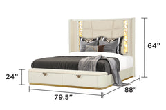 La Pierre Modern Style 4 Pc King Upholstered Bedroom Set Made with Wood and Gold Accents in Beige(CA INVENTORY)