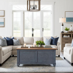 40 inch Lift-Top Coffee Table, No Assembly Required, Corduroy Blue Finish