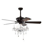 52'' Crystal Shade Ceiling Fan Lamp ,3 Speed ,4 Timing , 5 Reversible Blades Crystal Ceiling Fan ,5PCS*E12 (NO Include Bulb) -- Hand Pull Chain