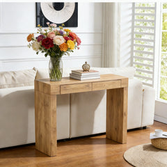 Elegant Natural Wood Grain Bar Table-50 Inches Long, a Practical Choice for Modern Homes.Wood Grain Texture Sticker,Equipped With Two Drawers.Serving As A Bar Table Or A Desk.