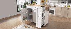 K&K Kitchen Island with Drop Leaf, Kitchen Storage Cart with 3 Tier Pull Out Cabinet Organizer, Internal Storage Rack, Rolling Kitchen Cart on Wheels with Towel Rack, 2 Drawers, for Kitchen, White
