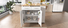 K&K Kitchen Island with Drop Leaf, Kitchen Storage Cart with 3 Tier Pull Out Cabinet Organizer, Internal Storage Rack, Rolling Kitchen Cart on Wheels with Towel Rack, 2 Drawers, for Kitchen, White