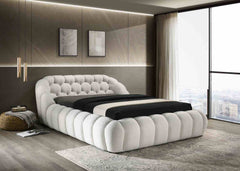Eye-Catching Contemporary Style White Chenille Fabric Upholstered 1pc Queen Size Bed Bedroom