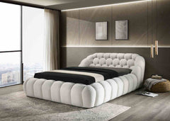 Eye-Catching Contemporary Style White Chenille Fabric Upholstered 1pc Queen Size Bed Bedroom