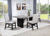 5pc Dining Set Weathered Gray Rectangular Table Dark-finished Base Upholstered Chair Wooden Dining Room Furniture