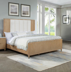 Stylish Paneled High Headboard Textured Accents Clean Lines Natural Finish 1pc Queen Size Bed Brown White