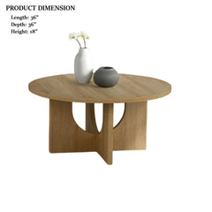 Contemporary Style 3pc Table Set 1x Round Coffee Table 2x Round End Table Cross Arch Base Natural Finish