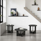 Contemporary Style 3pc Table Set 1x Round Coffee Table 2x Round End Table Cross Arch Base Gray Finish