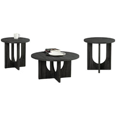 Contemporary Style 3pc Table Set 1x Round Coffee Table 2x Round End Table Cross Arch Base Gray Finish