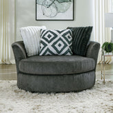Gun Metal Finish Swivel Chair Curved Padded Arms Wooden Legs T-Set Cushion Transitional Primary Living Room