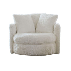 1pc Round Chair Contemporary Style White Finish Accent Pillows Included Curved Track Arms