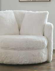 1pc Round Chair Contemporary Style White Finish Accent Pillows Included Curved Track Arms